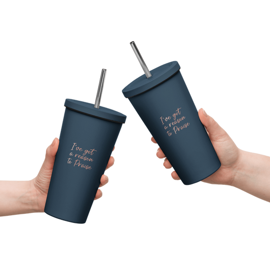 Insulated tumbler with a straw