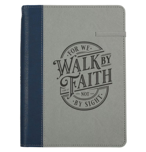 Walk By Faith Navy and Gray Classic Journal with Elastic Closure and Pen Holder - 2 Corinthians 5:7