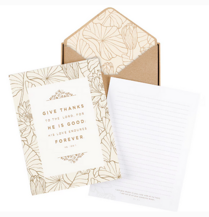 Give Thanks White and Gold Writing Paper and Envelope Set - Psalm 106:1