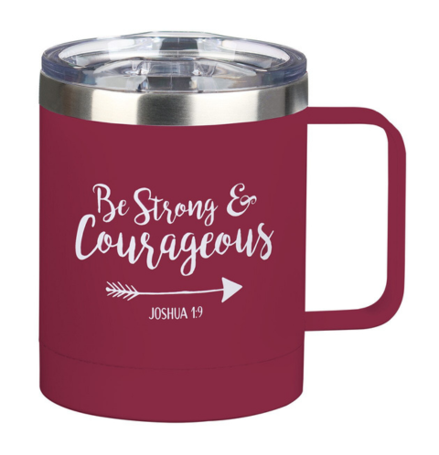 Be Strong & Courageous Very Berry Camp Style Stainless Steel Mug - Joshua 1:9