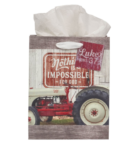 Nothing Is Impossible Red Vintage Farm Medium Gift Bag - Luke 1:37