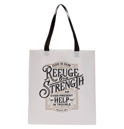 Refuge and Strength Black and White Shopping Tote Bag - Psalm 46:1