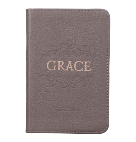 Grace Taupe Gray Pocket-sized Full Grain Leather Journal - Ephesians 2:8-9