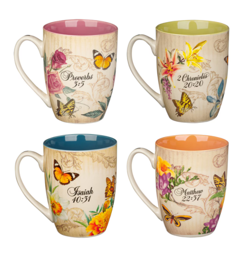 Faith Trust Hope and Love Floral Mug Set