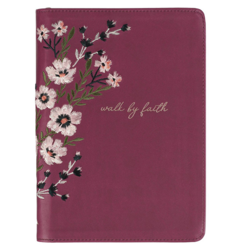 Walk By Faith Beet Red Faux Leather Classic Journal with Zippered Closure - 2 Corinthians 5:7