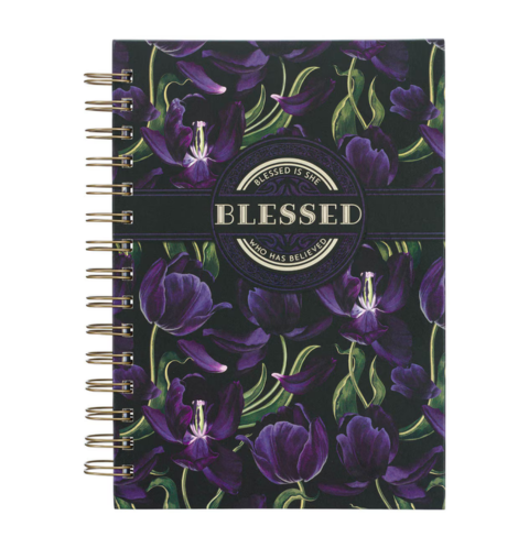 Blessed is She Purple Tulip Large Wirebound Journal - Luke 1:45