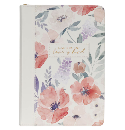 Love is Kind Coral Poppy Faux Leather Journal with Zipper Closure