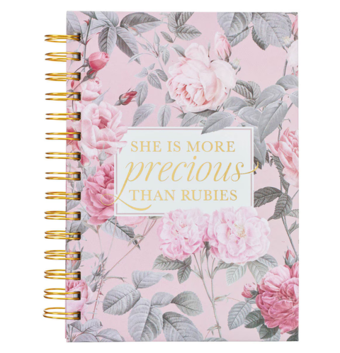 More Precious than Rubies Pink Floral Large Wirebound Journal - Proverbs 31:10