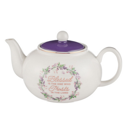 Blessed Purple Floral Ceramic Teapot - Jeremiah 17:7