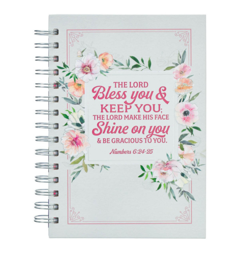 Bless You and Keep You White and Pink Floral Wirebound Journal - Numbers 6:24-25