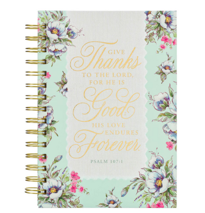 Give Thanks to the Lord White Lace Wirebound Journal - Psalm 107:1