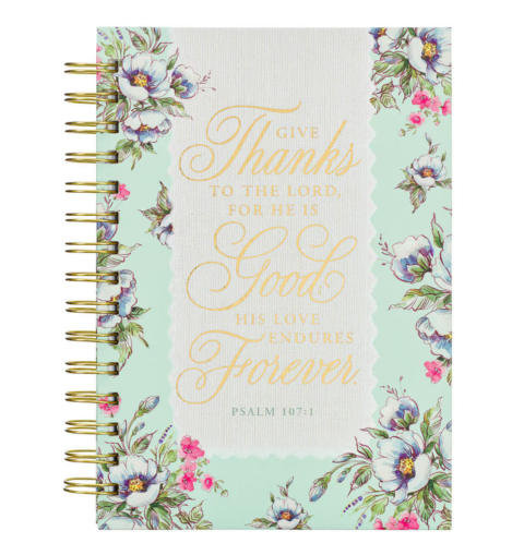 Give Thanks to the Lord White Lace Wirebound Journal - Psalm 107:1