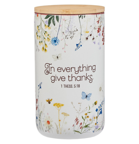 Give Thanks Topsy-Turvy Wildflower Ceramic Gratitude Jar - 1 Thessalonians 5:18