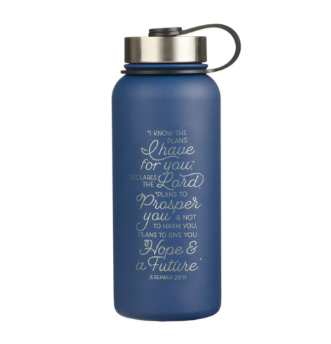 I Know the Plan Blue Stainless Steel Water Bottle - Jeremiah 29:11