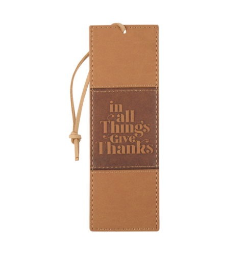 In All Things Give Thanks Tan Faux Leather Bookmark