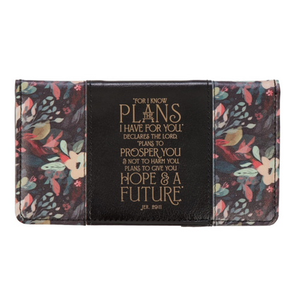 Hope and a Future Midnight Botanical Faux Leather Checkbook Wallet - Jeremiah 29:11