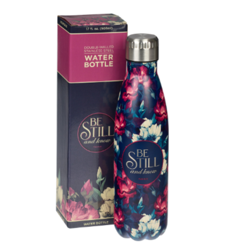 Be Still Vintage Floral Stainless Steel Water Bottle – Psalm 46:10