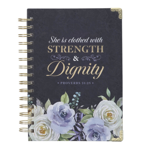 Strength & Dignity Indigo Rose Large Wirebound Journal - Proverbs 31:25