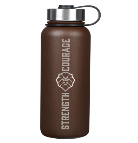 Strength and Courage Brown Stainless Steel Water Bottle - Joshua 1:9