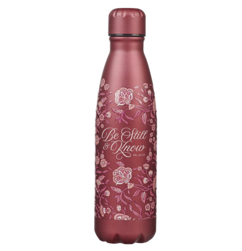 Be Still Metallic Raisin Plum Floral Stainless Steel Water Bottle - Psalm 46:10