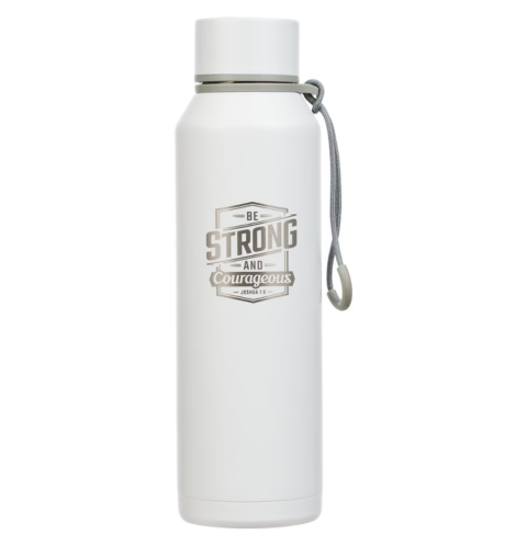 Strong and Courageous White Stainless Steel Water Bottle - Joshua 1:9