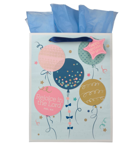 Rejoice Colorful Balloon Medium Gift Bag - Philippians 4:4