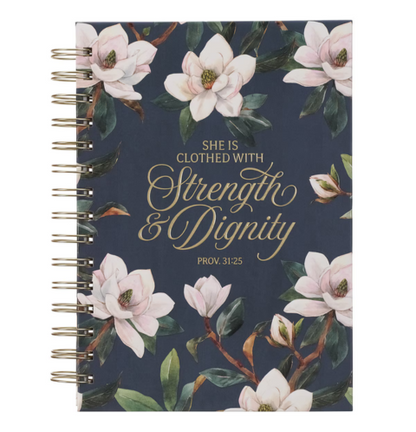 Strength and Dignity Blush Magnolia Large Wirebound Journal - Proverbs 31:25