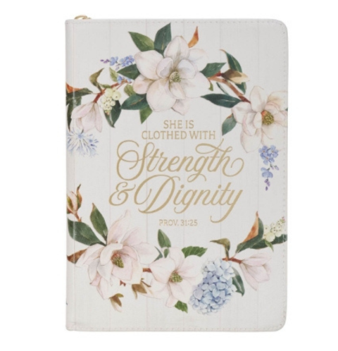 Strength and Dignity Blush Magnolia Faux Leather Journal - Proverbs 31:25