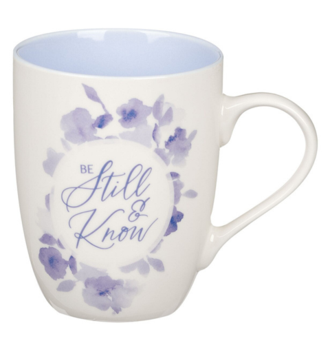 Be Still and Know Blue Blooms Ceramic Coffee Mug - Psalm 46:10