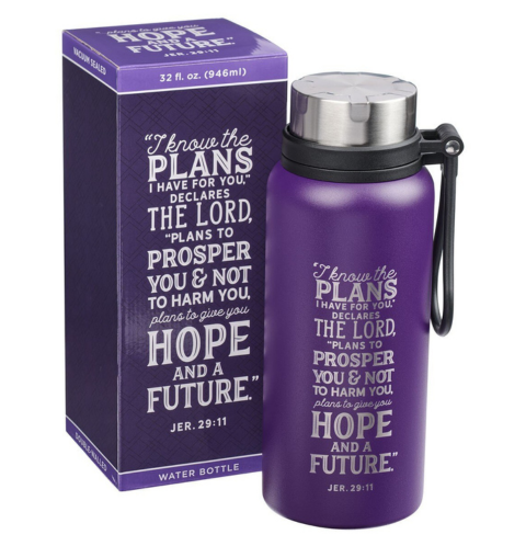 I Know the Plans Purple Stainless Steel Water Bottle - Jeremiah 29:11