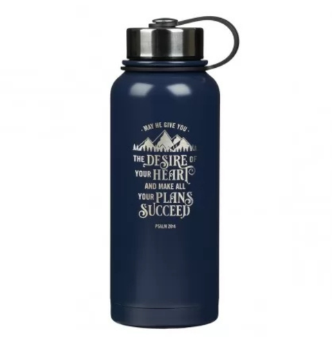 The Desire of Your Heart Navy Blue Stainless Steel Water Bottle - Psalm 20:4