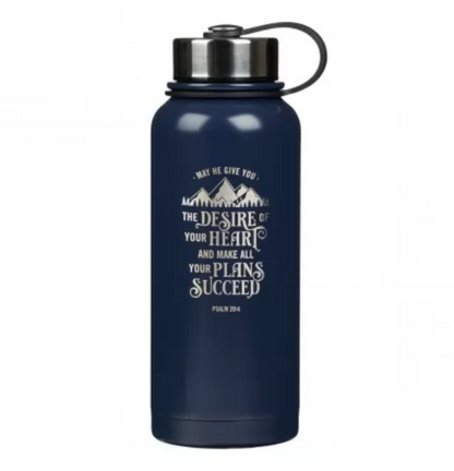 The Desire of Your Heart Navy Blue Stainless Steel Water Bottle - Psalm 20:4