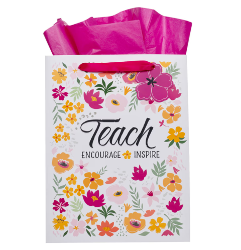 The Lord is With You Pink Floral Large Portrait Gift Bag - Zephaniah 3:17