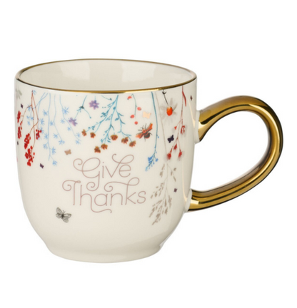 Give Thanks Topsy-Turvy Wildflowers Ceramic Mug - 1 Thessalonians 5:18