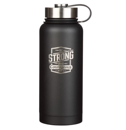 Strong and Courageous Black Stainless Steel Water Bottle - Joshua 1:9