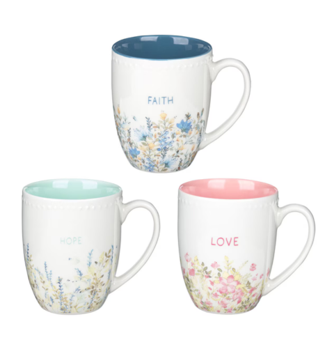 Faith Hope and Love Petite Floral Mug Set