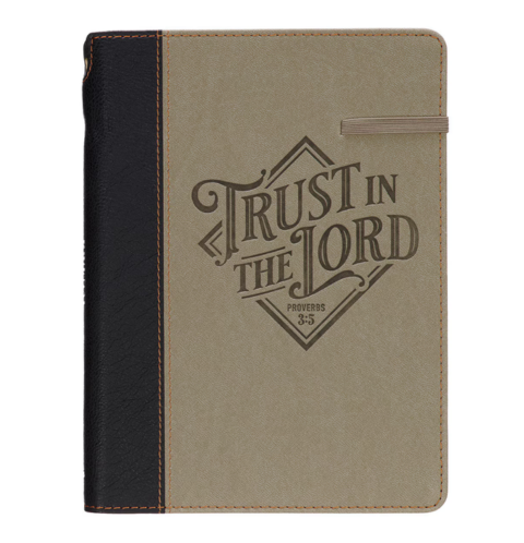 Trust in the Lord Black and Sand Faux Leather Classic Journal with Pen Holder - Proverbs 3:5