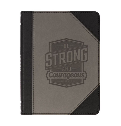 Be Strong and Courageous Black and Gray Faux Leather Handy-sized Journal - Joshua 1:9