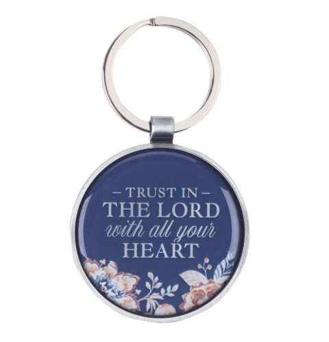 Trust Honey-brown and Navy Epoxy-coated Metal Keychain - Proverbs 3:5