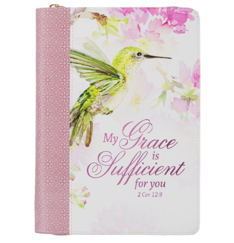 My Grace is Sufficient Hummingbird Pink Classic Journal with Zipper Closure - 2 Corinthians 12:9