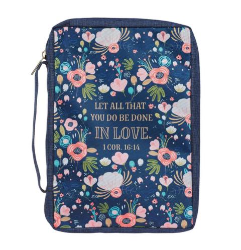 Done in Love Navy Floral Value Bible Case - 1 Corinthians 16:14