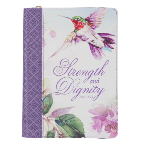 Strength & Dignity Hummingbird Purple Faux Leather Classic Journal with Zipper Closure - Proverbs 31:25