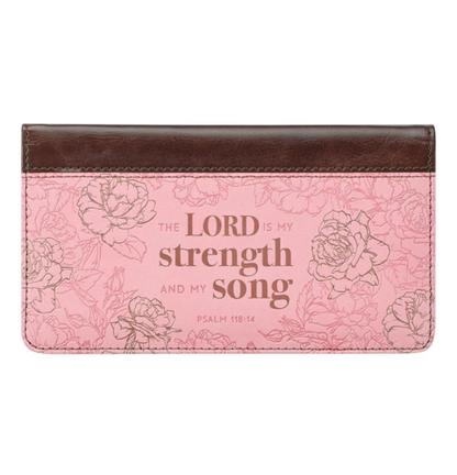 My Strength and My Song Pink Rose Faux Leather Checkbook Cover– Psalm 118:14