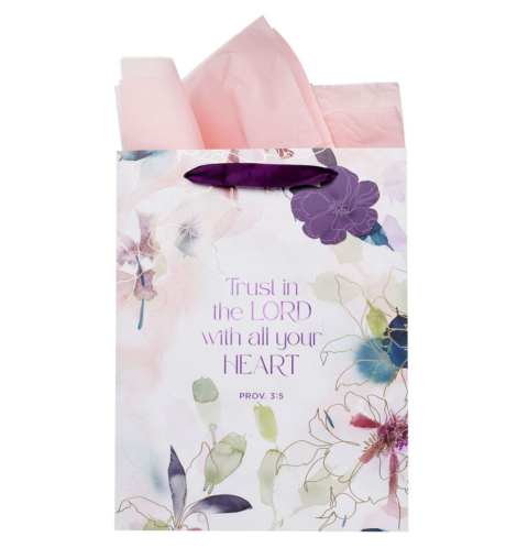 Trust in the Lord Purple Bloom Large Portrait Gift Bag - Proverbs 3:5