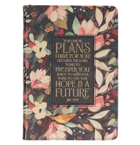 Hope and a Future Midnight Botanical Faux Leather Journal with Zipper Closure - Jeremiah 29:11