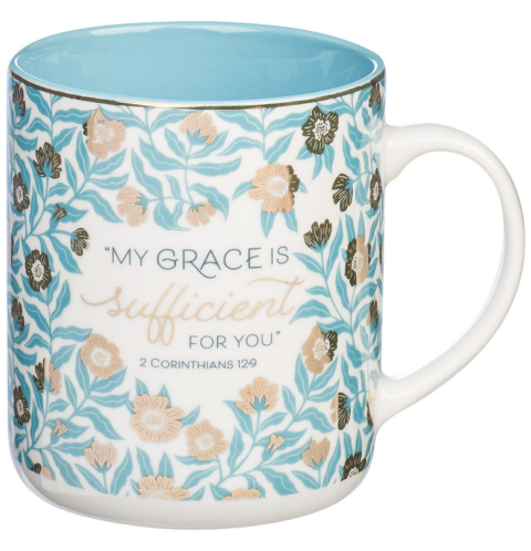 Sufficient Grace Teal Ceramic Coffee Mug – 2 Corinthians 12:9