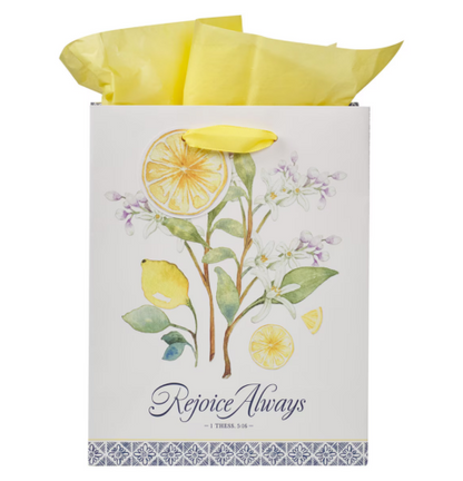 Rejoice Always White Lemon Medium Gift Bag - 1 Thessalonians 5:16