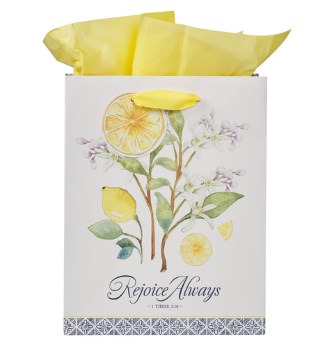 Rejoice Always White Lemon Medium Gift Bag - 1 Thessalonians 5:16