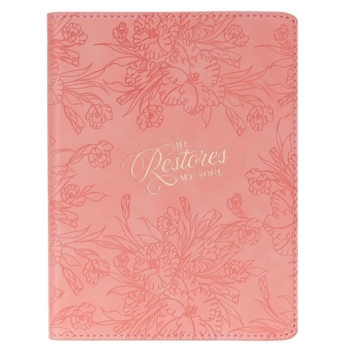 He Restores My Soul Pink Floral Faux Leather Handy-sized Journal - Psalm 23:3