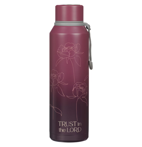 Trust in the Lord Plum Floral Stainless Steel Water Bottle - Proverbs 3:5